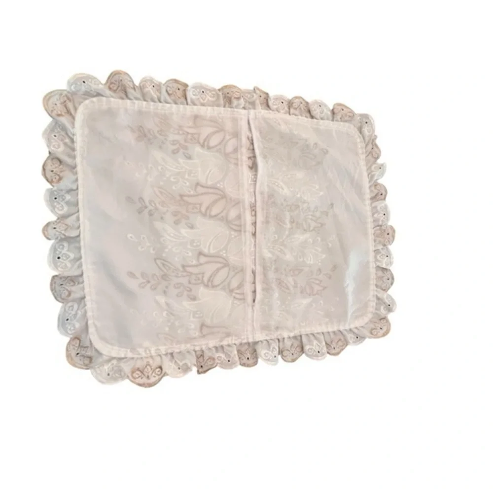 Embroidered Floral‎ Satin/Silky Brown  White Pillow Sham Ruffles 20x26 Standard